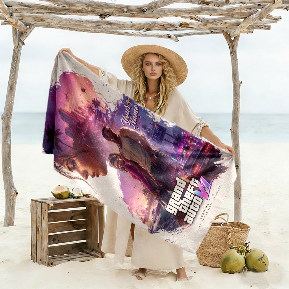 Grand Theft Auto Customize Your Name Beach Towel High Absorbency & Quick-Dry Perfect for Traveling Yoga Camping and Swimming