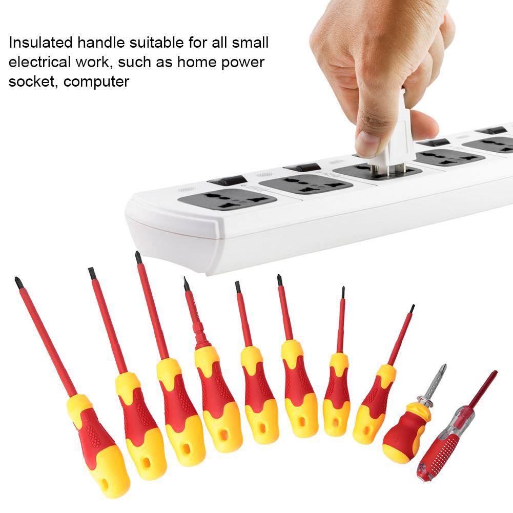 10PCS Multifunction Electrician Insulated Screwdriver Slot Cross Screwdriver Repair Tools