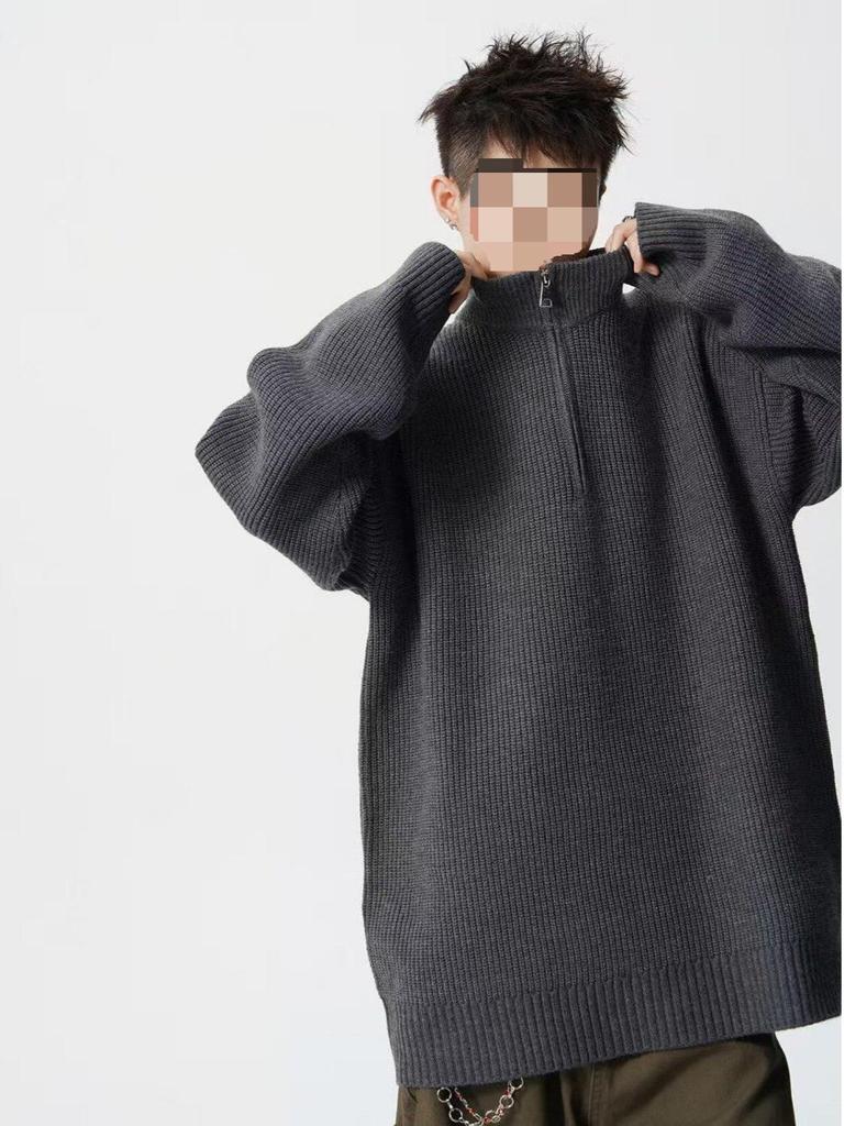 Men's Oversized Half-Zip Knit Sweater for Autumn/Winter