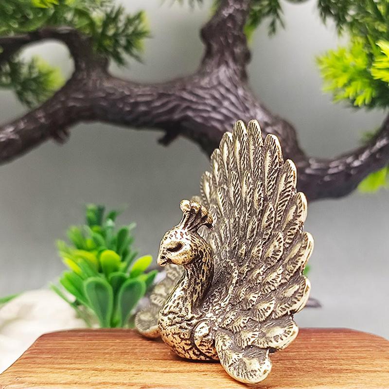 Mässing Påfågel Staty Vintage Djurfigur Bordsdekoration Hantverk Heminredning