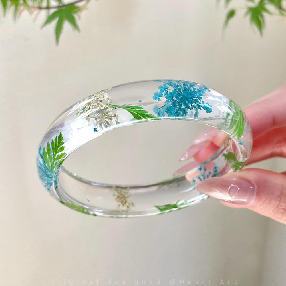 Resin Acrylic Bangle Bohemian Big Cuff Bangle Unique Natural Dried Flower Bracelet  Girls