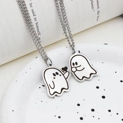 Stainless Steel Ghostes Pendant Halloween Lover Neckchian Lovely Couple Necklace  Women Men