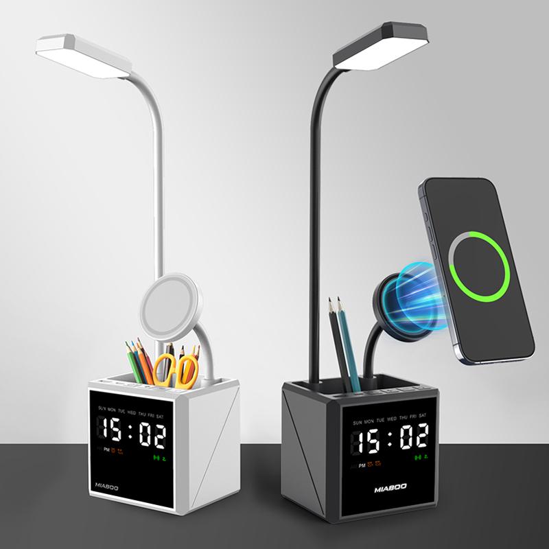 Desk Lamp Magnetic 3in1 Wireless Charger Fast Charger 15W Alarm Clock 3 in 1 Wireless Charging Station for Phone &Watch &Earbuds