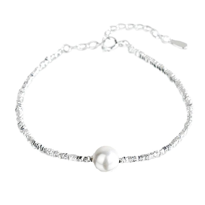925 Sterling Silver Pearl & Irregular Cube Beaded Necklace Bracelet Set - French Xiaohongshu Style