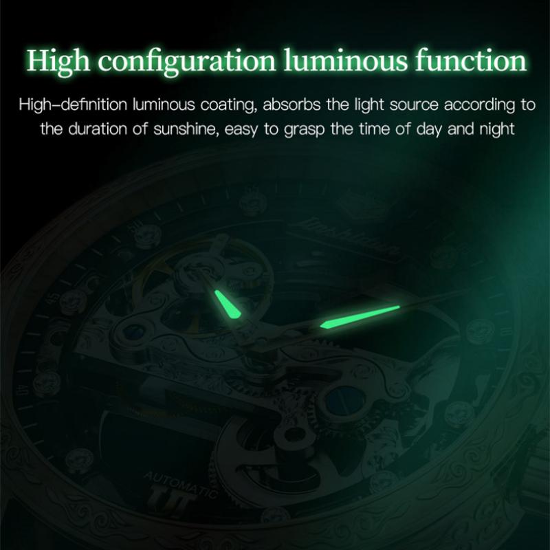JINSHIDUN New Business and Leisure Men's Watch Fully Automatic Mechanical Watch Perspective Hollow Dial High-end Watch
