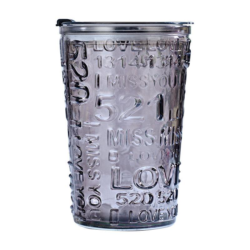 Geprägtes Glas, Herzförmiger Strohbecher, Bürobecher, 480ml Doppelwandiger Kaffebecher, Haushaltsbecher mit Deckel, Trinkwasserbecher