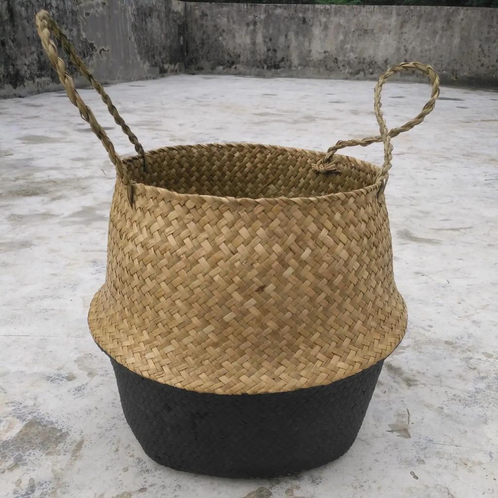Storage Baskets Straw Wicker Rattan Hanging Flowerpot Seagrass Folding Laundry Clthoes Baskets Garden Plant Basket Home Decor