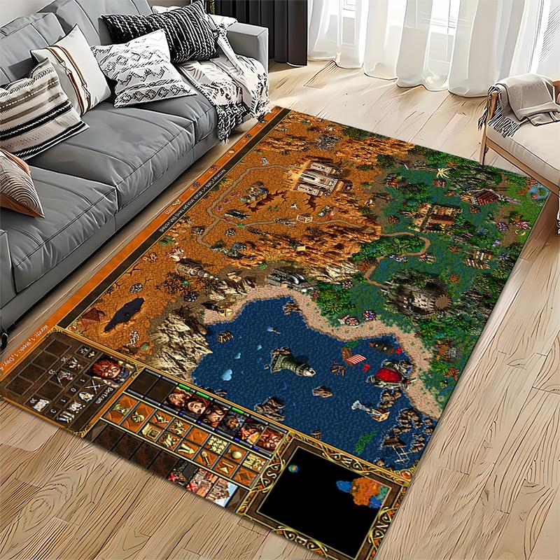 Fantasy World Map with Castles and Landscapes Non-slip rug suitable for living room and bedroom sofas
