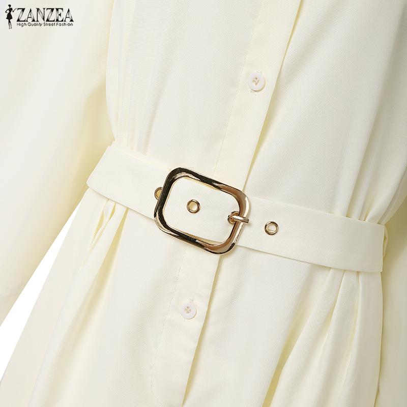 ZANZEA Women Turn Down Collar Long Sleeve Loose Casual Long Shirt Dress