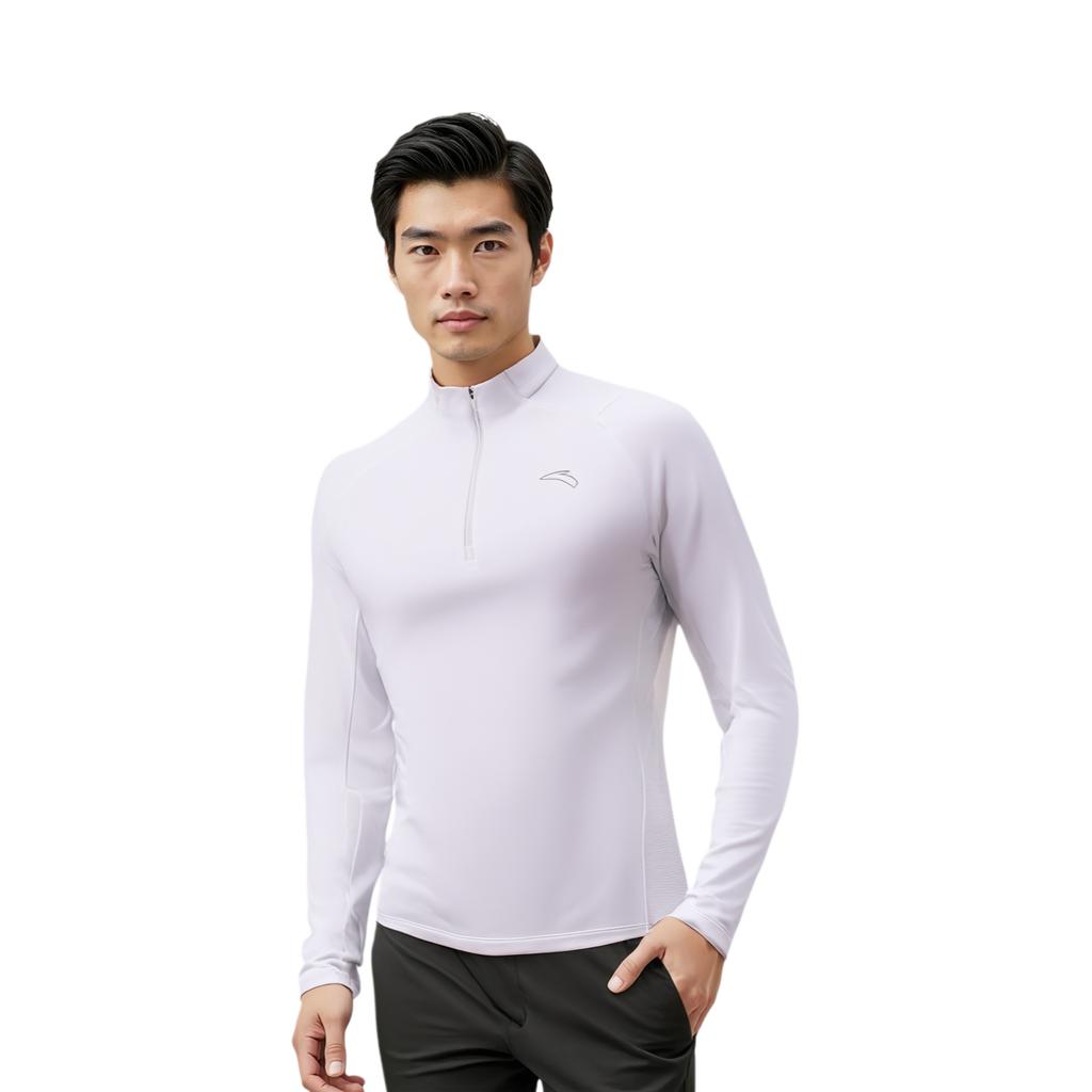 Anta Série Running Cor Sólida Macia Simples Versátil Manga Longa Malha Camisa Masculina tops 152615403-1