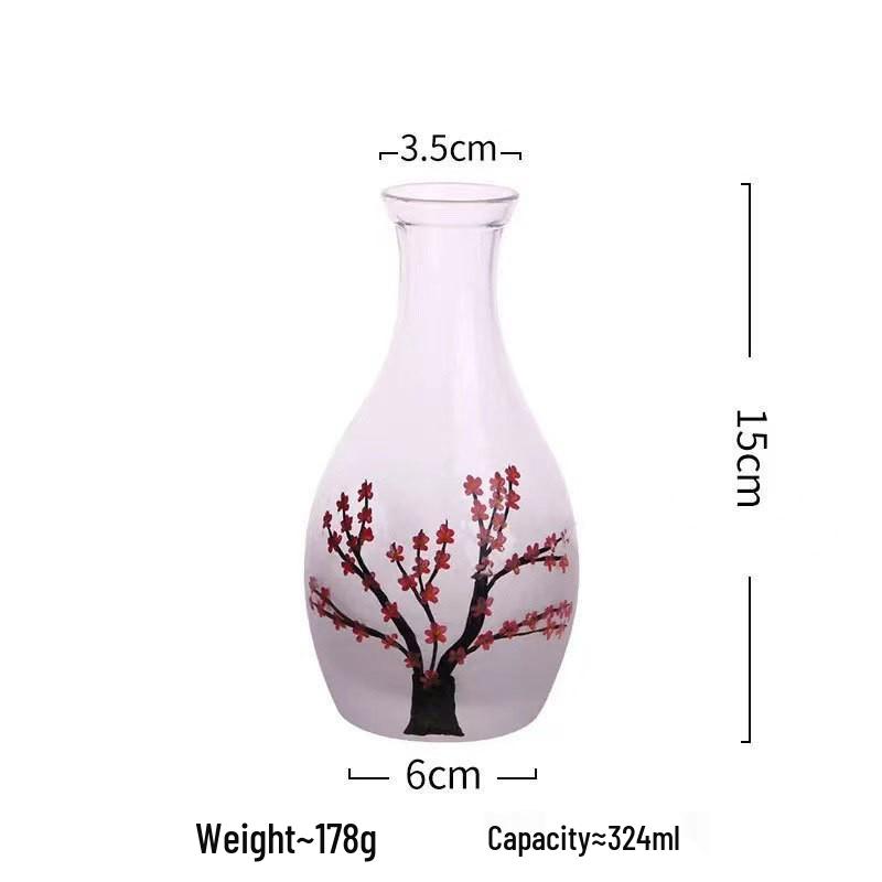 Japanese Plum Blossom Sake Set: Glass Warmer Pot & Wine Cup for Shochu and Baijiu