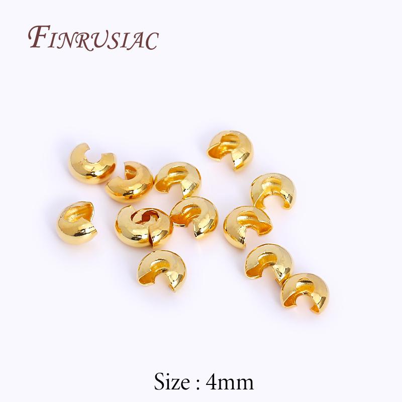 50/100Pcs 18K Gold Plated Crimp Covers,Round Covers Open Crimp End Beads,Stopper Spacer Beads For DIY Jewelry Making Supplies