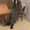 Women's 2024 V-Neck Floral Retro French Tea Break Dress - Autumn/Winter Collection
