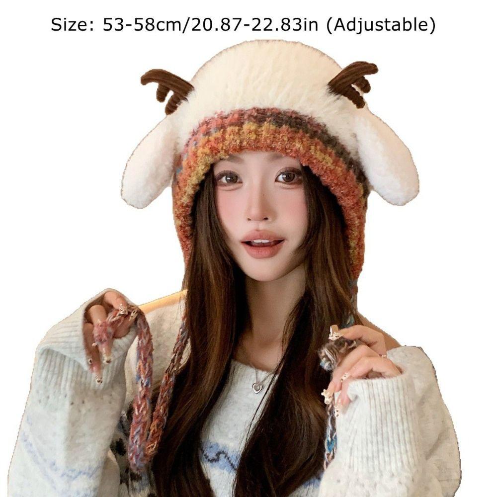 New Fur Deer Storage Hat Ear Protection Windproof Festival Christmas Antler Hat 2 In 1 Warm Knitted Deer Antler Hat Outdoor