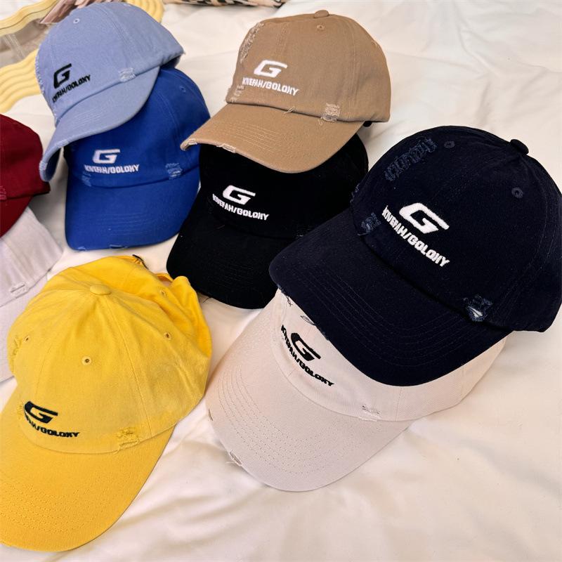 Hole baseball cap tide brand summer new men's and women's street G letter yellow cap showing face small embroidery tide