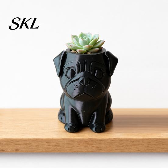 Indoor Succulents Planter 3D Printed Pug Pot, Decorative Dog Flowerpot for Desktop Decor Outdoor, Cactus Plants Container, Pet Lover Gift Pot