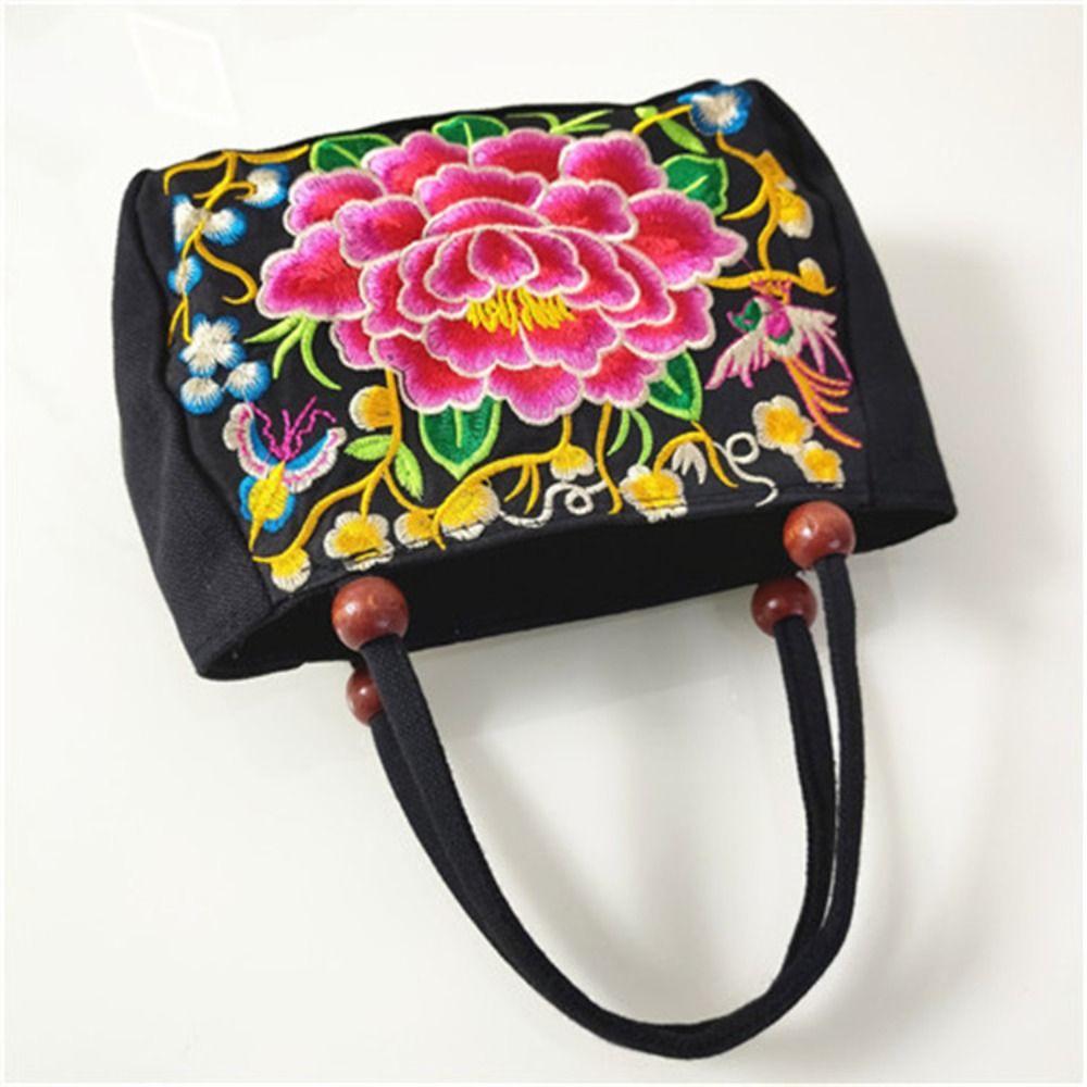 Leaf Ethnic Style Tote Bag Bird Rose Flower Shoulder Bag Elegant Embroidery Flower Handbag  Travel