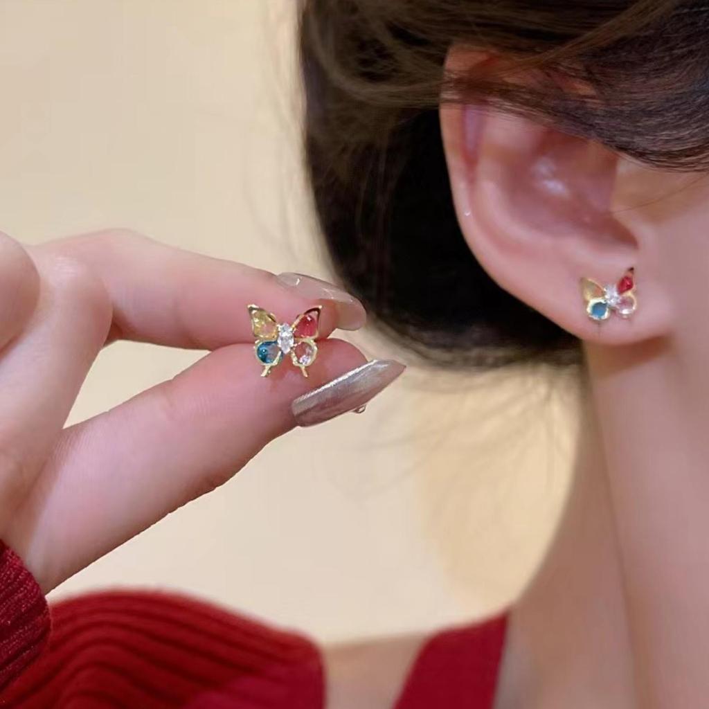 Colored Diamond Butterfly Stud Earrings - Summer Fairy Sweet Style, Fashionable and Exquisite for Women
