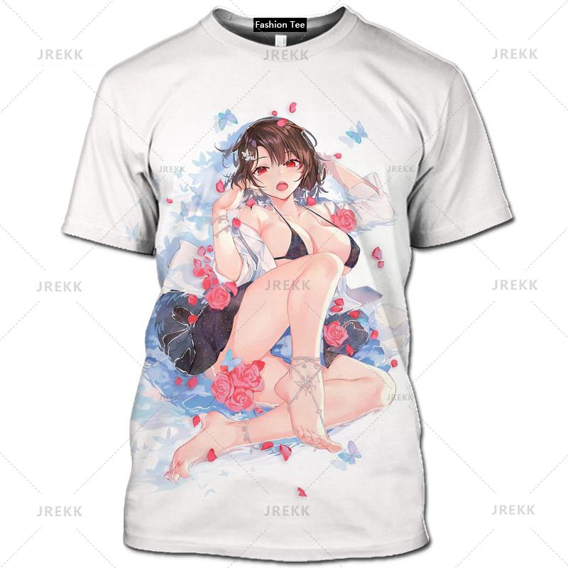Japan Anime Kawaii T Shirt 3D Printed Sexy Senpai Girl Short Sleeved Hentai Bikini Ropa Hombre Men Casual Cosplay Loli Waifu Tee