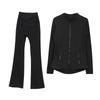 Women's Flare Pants & Jacket Set - Slim Fit Long Sleeve Outerwear for Running & Yoga