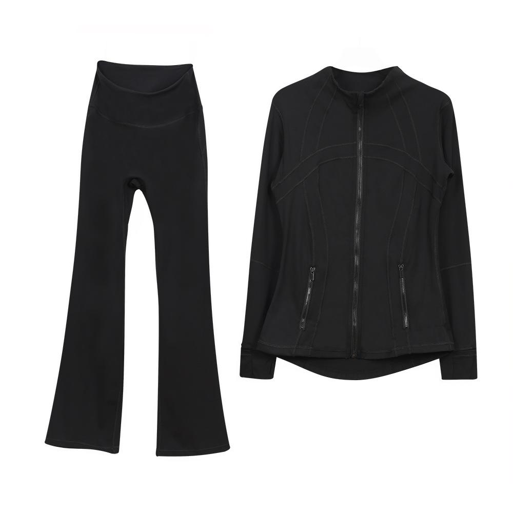 Women's Flare Pants & Jacket Set - Slim Fit Long Sleeve Outerwear for Running & Yoga