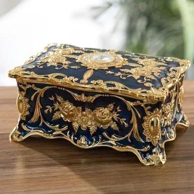 

Metal Creative Enamel Color Inlaid Diamond Multi-layer Jewelry Box Cosmetic Box Exquisite Retro Desktop Decoration Storage Box 9x6x4cm синий