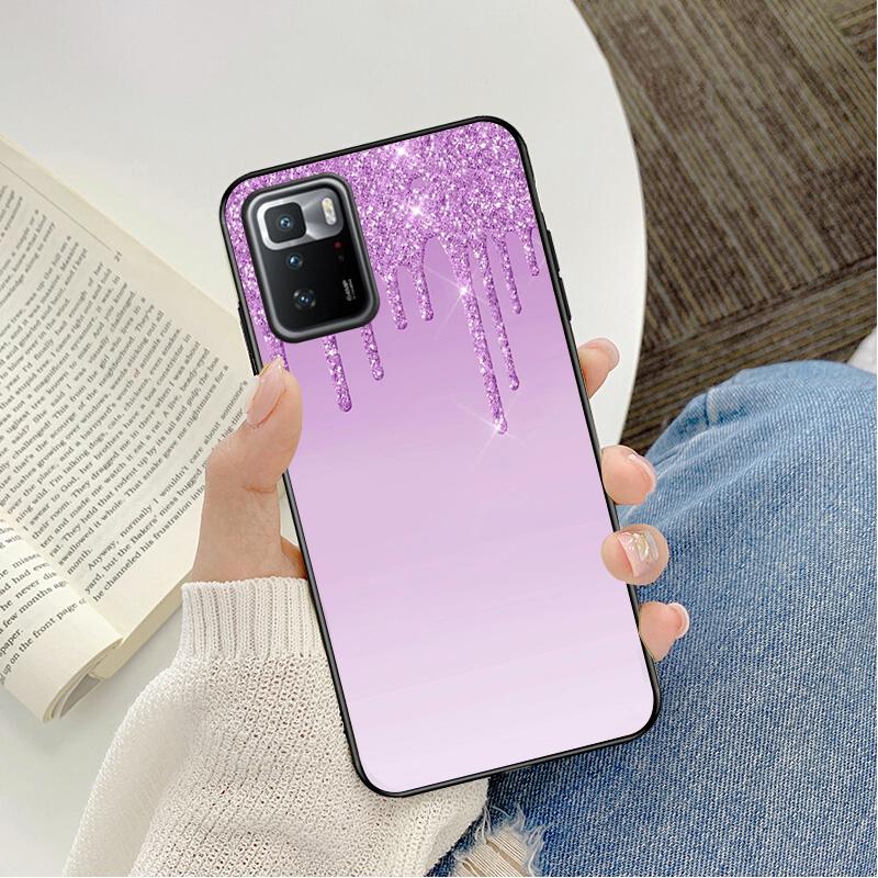 Phone Case For Xiaomi Redmi Note 11 10 Pro Note 8 Pro 9Pro Note9 9S 10S 9T Redmi 10 9C 9A Dripping Glitter Pink Purple Case