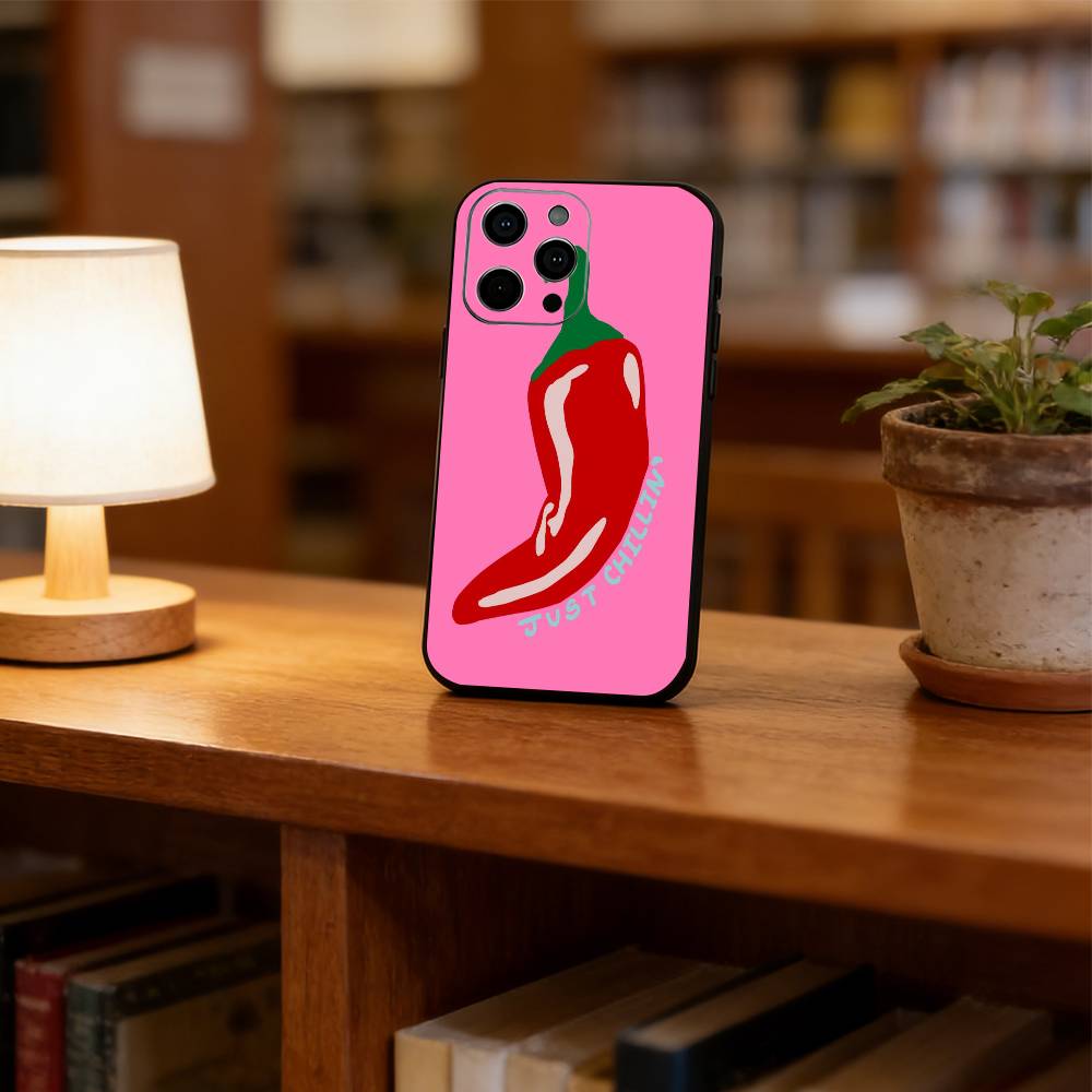

Chili pepper illustration Phone Case For iPhone 17,16,15,14,13,12,11 Plus,Pro Max,XS,Soft Silicone Black Cover iPhone17