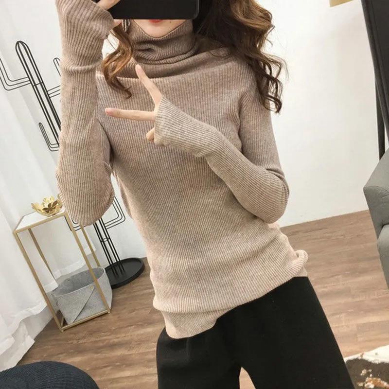 Yihaojia Women's Long Sleeve Turtleneck Sweater Dress - Loose Fit Knit Pullover Tunic For Fall & Winter - View #9