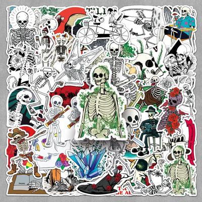 50pcs Creative Skull Stickers: Art Style Horror Bones for Planners and Stationery