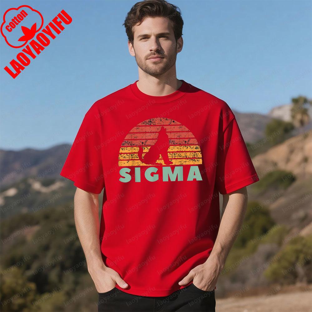 Vintage Creative Design Sigma Wolf Shirt Retro Sigma Male TShirt Men Summer Casual Daily Life Crewneck Cotton Short Sleeve