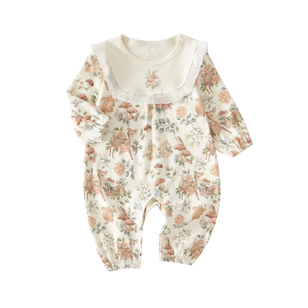 

Babykoi Детская одежда Ромпер с длинным рукавом Весна Осень Комбинезон для новорожденных С открытыми плечами Для новорожденной девочки Подготовка к рождению Подарок Цветочный Анималистичный узор Хаки