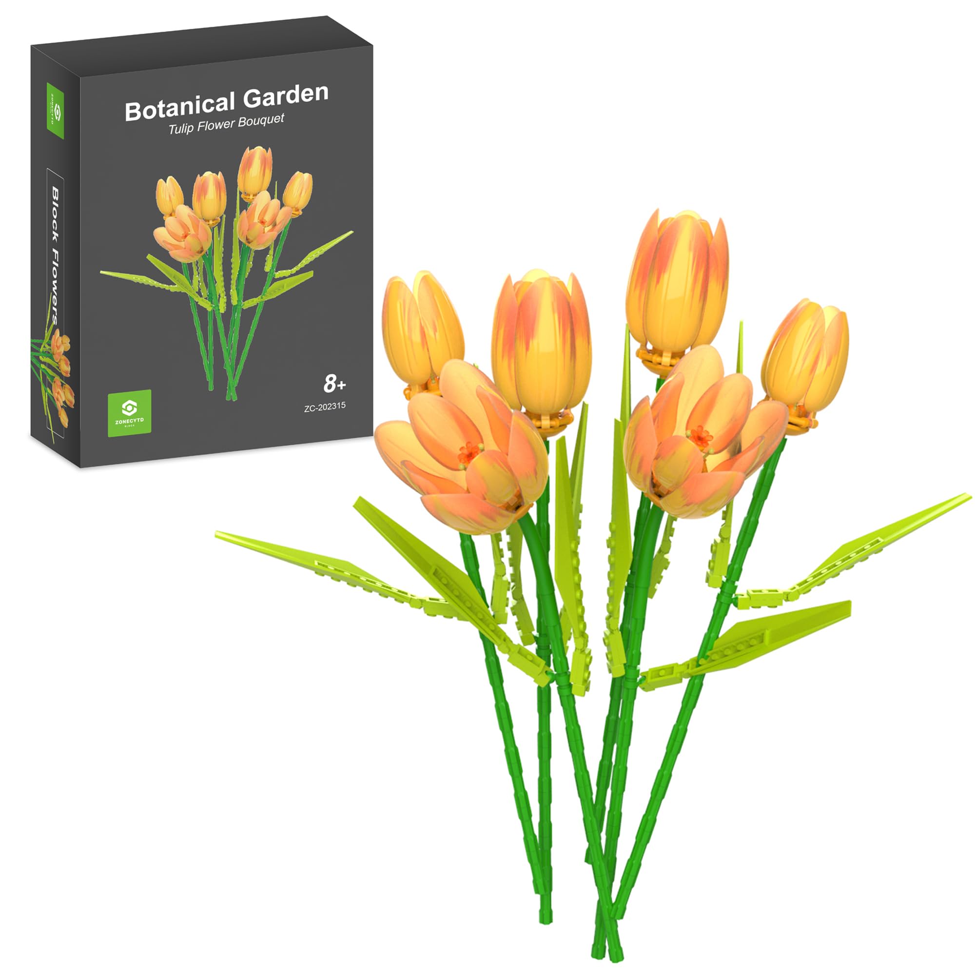 

Flower Bouquet Building Toy Set Tulips, Botanical Building Blocks for Adults Home Office Decor Pink Color оранжевый