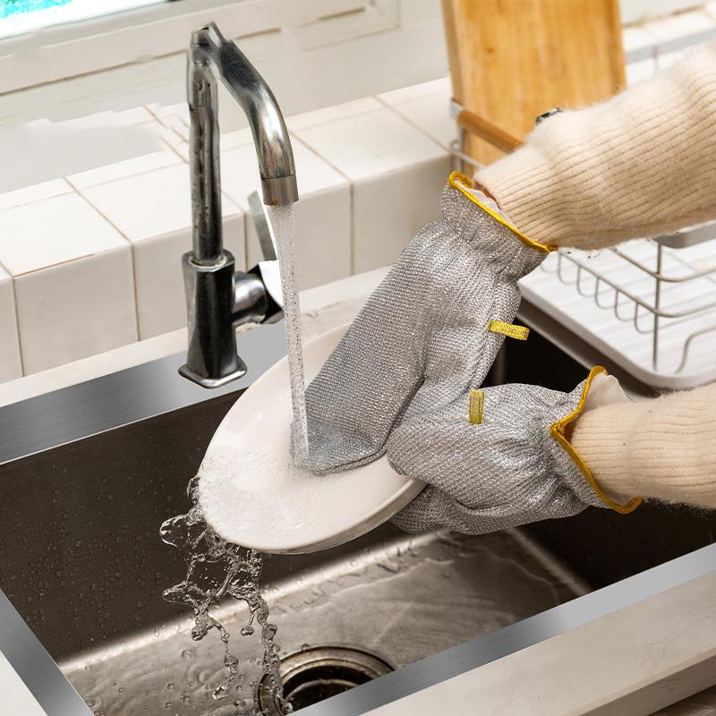 10 шт., Серебристые проволочные перчатки для мытья посуды, Кухонная уборка, Мытье посуды, Чистка кастрюль, Водонепроницаемые, Бытовые изоляционные перчатки 10pcs