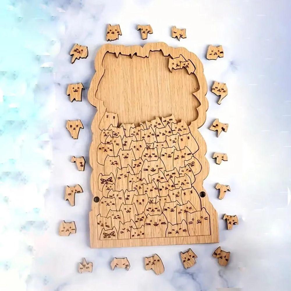 Cat Shape Hundred Cat Puzzle Challenging Animal Puzzle Unique Wooden Jigsaw  Kids Toy
