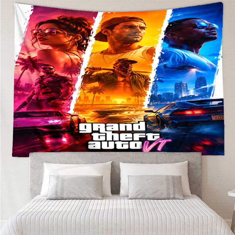 GTA 6 Print Tapestry, Backdrop, Easy Setup, Ideal for Bedroom, Office & Living Room, with Aesthetic Wall Hanging Decor.