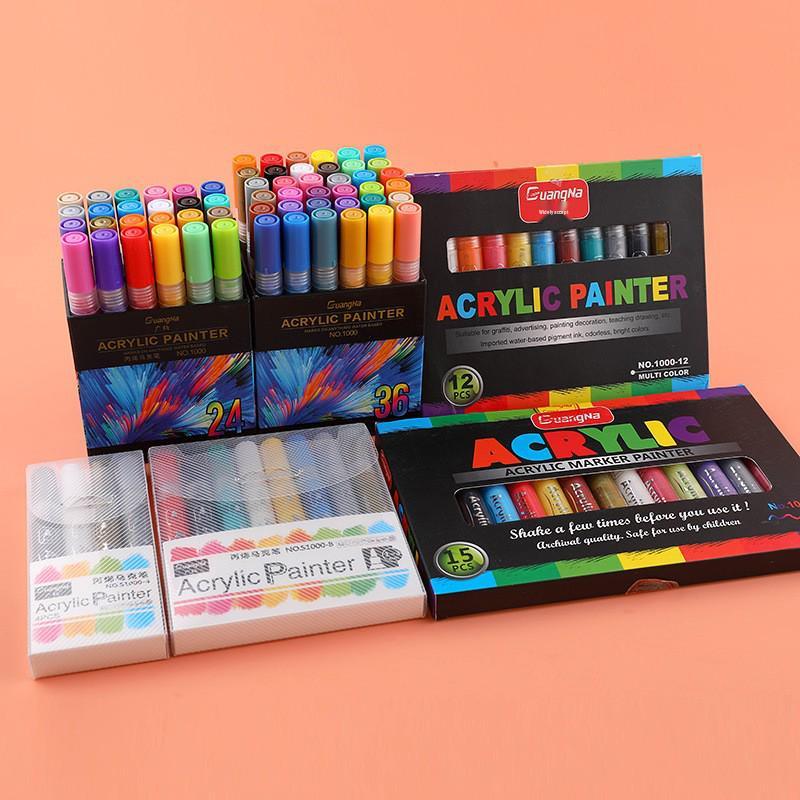 Guan Na 48-Color Waterproof Acrylic Markers for Ceramic, Stone, Graffiti & Coloring