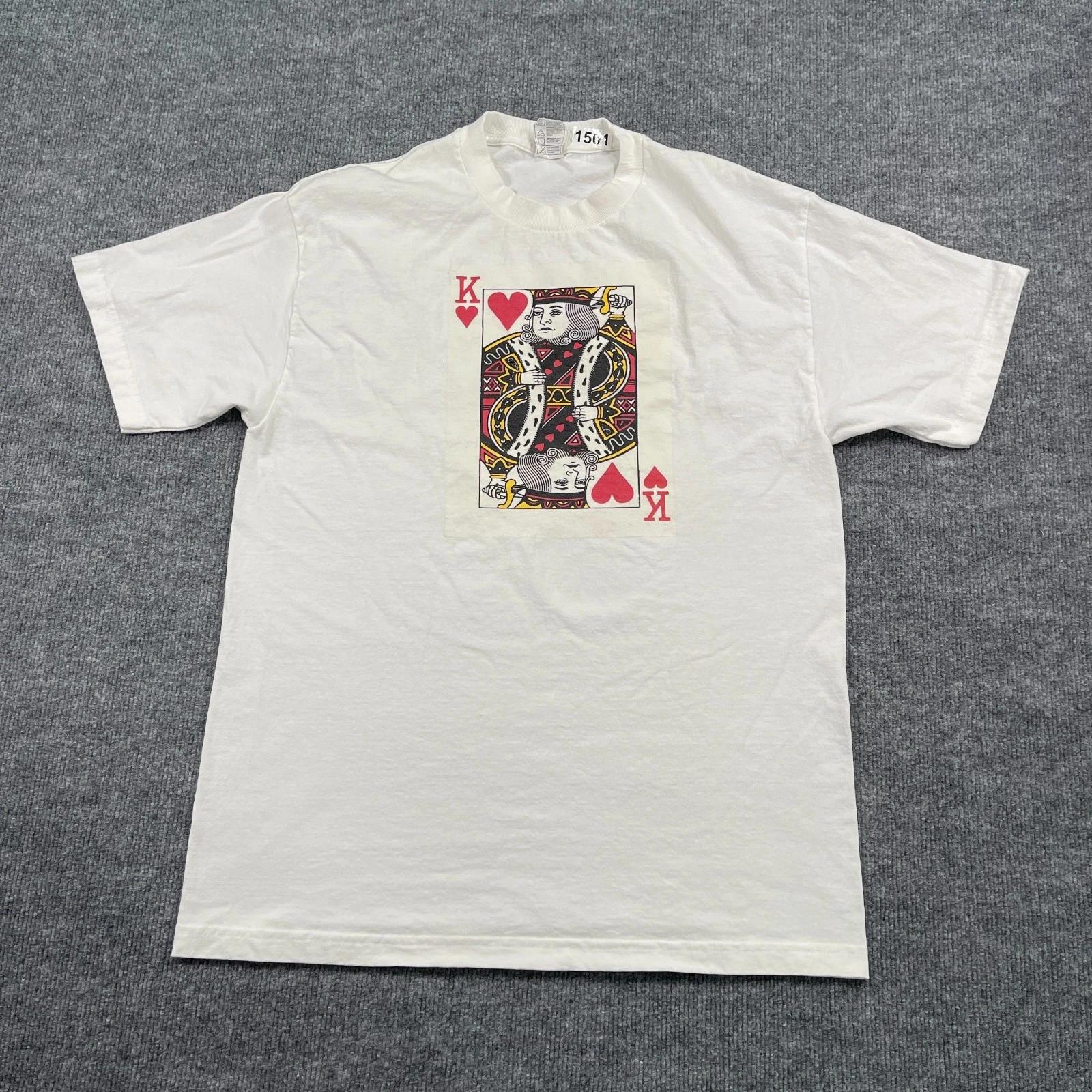 Vintage 90s King of Hearts Playing Card Shirt Large 21x29 White 3XL