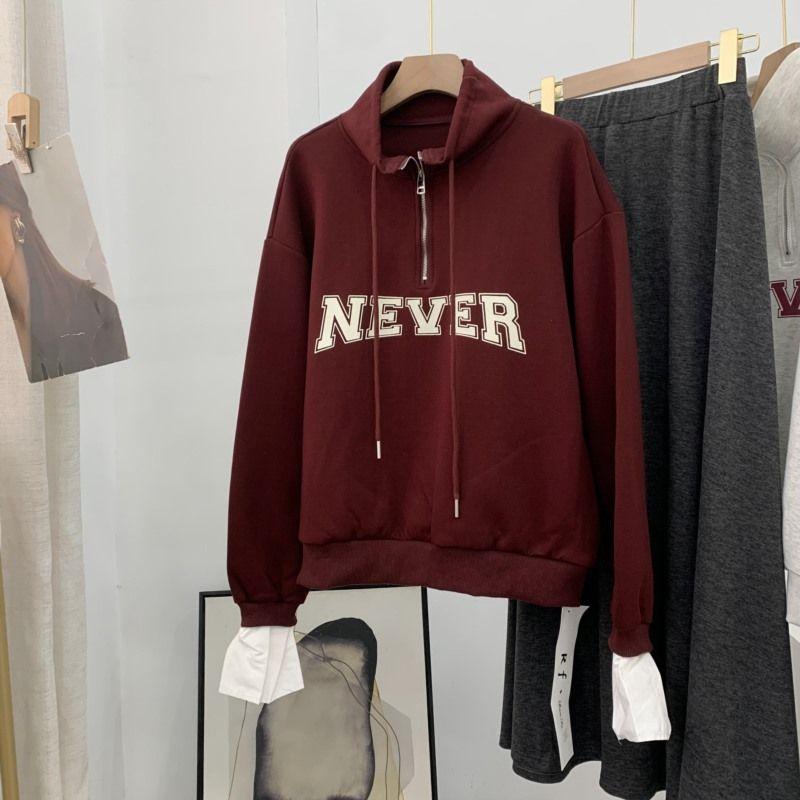 

Sweater Long Sleeve Spring New Arrival Letters Print Loose and Lazy Style Easiest for Match Tops Female B#11 Wine Red 1 One size