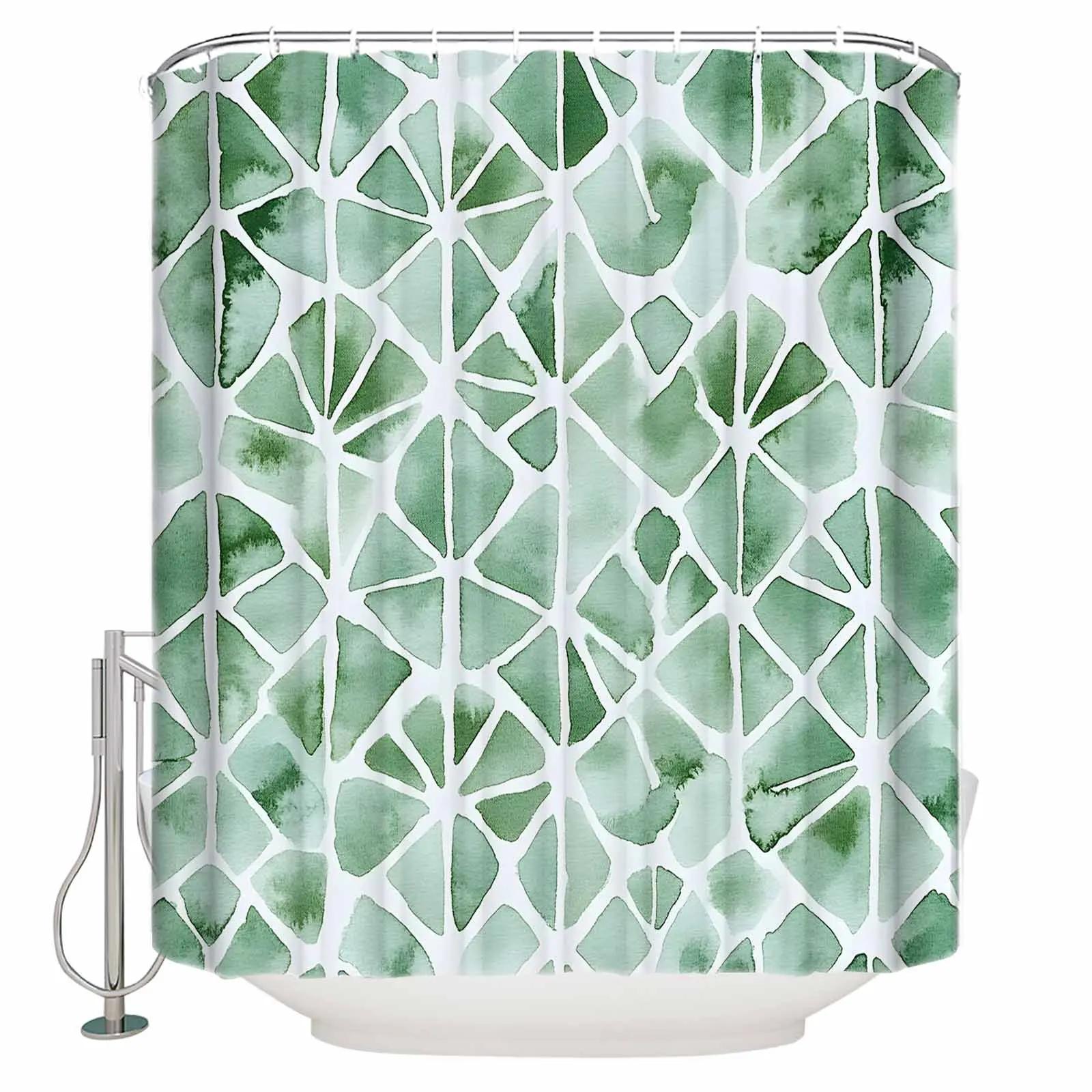 

Impressionism Green Block Shower Curtains Waterproof Bath Curtains Home Decor Modern Luxury Bathroom Curtain W90xH180cm