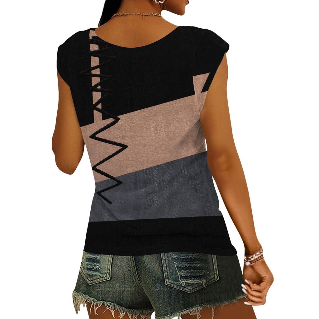 Women's Casual Top V-neck Print Loose Pullover Short Sleeve  T-shirt