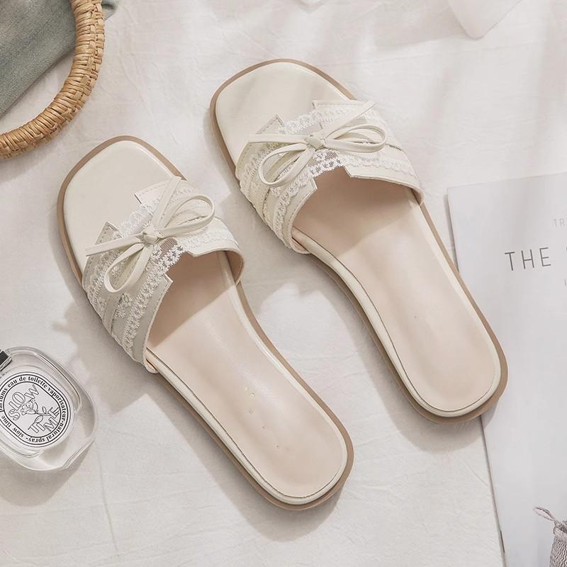 Fairy shoes summer outer wear seaside with skirt bow thick heel cool slippers sandals one word
