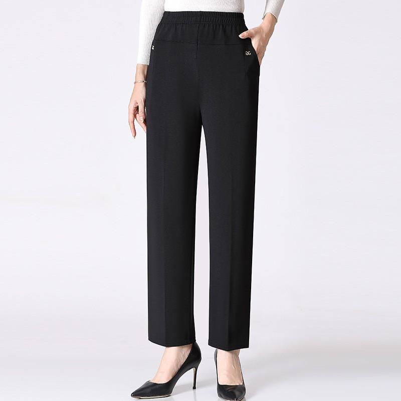 Large size in the elderly mother pants autumn and winter fleece outer wear plus fat increase 100kg fat straight pants