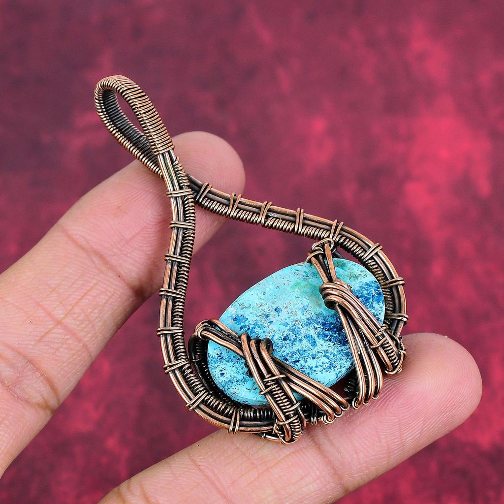 Chrysocolla pendant copper wire wrapped pendant natural gemstone pendant copper jewelry gifts for her handmade pendant latest design jewelry