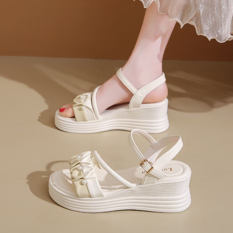 

Women s Roman Sandals, Summer Style Platform Sole One-strap Versatile Fashionable Wedge Heel, Elegant Style 41 бежевий