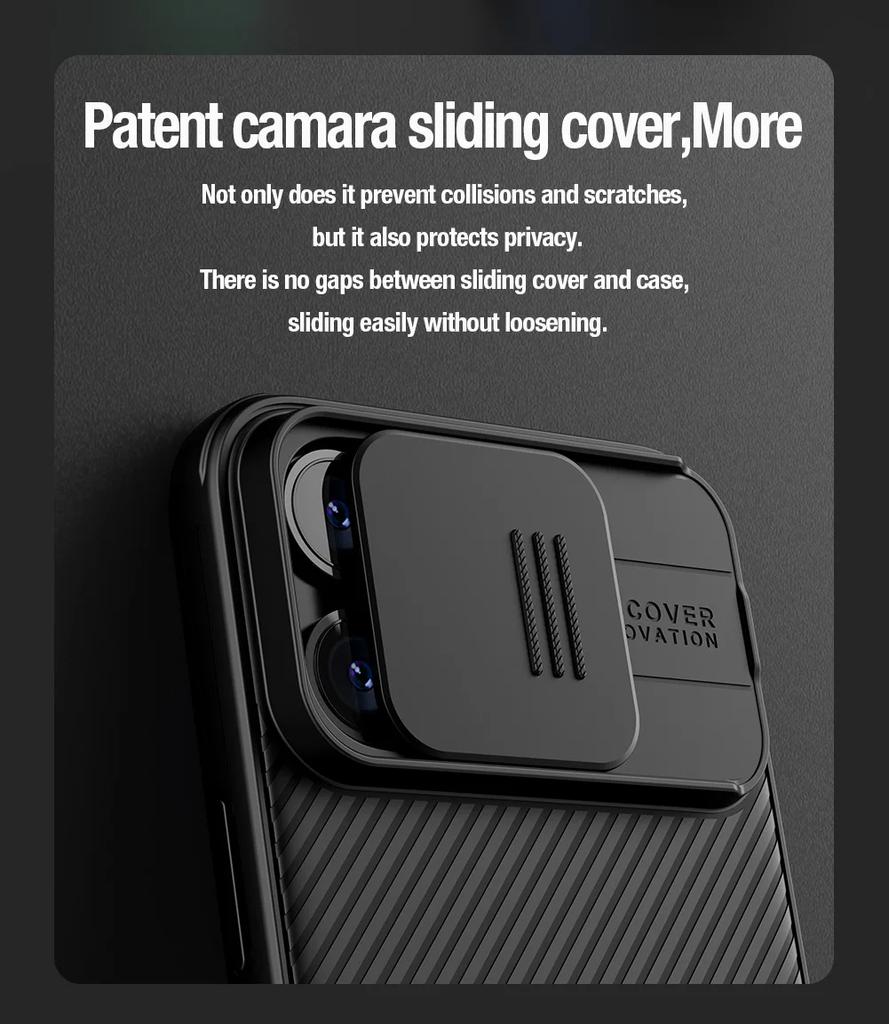 Nillkin Striped Case for iPhone 15 Pro Max 14 Plus 13 Mini 12 with Slide Camera Cover Protector Hard PC+TPU Phone Cover