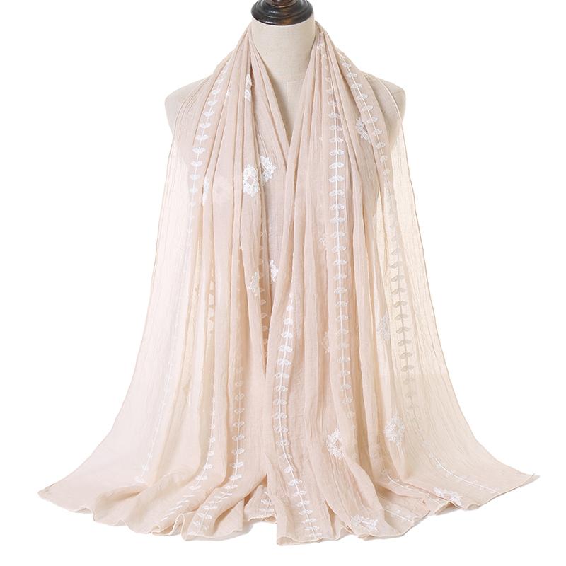 Big Size Embroidery Plain Cotton Hijab Scarves Women Muslim Shawls Solid Headscarf Wraps Islamic Turban Headband Foulard Ramadan