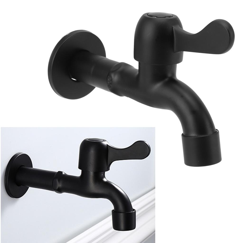 Water Faucet 304 Stainless Steel G1Celsius2 Caliber Wall Mounted Single Cold Water Tap Black