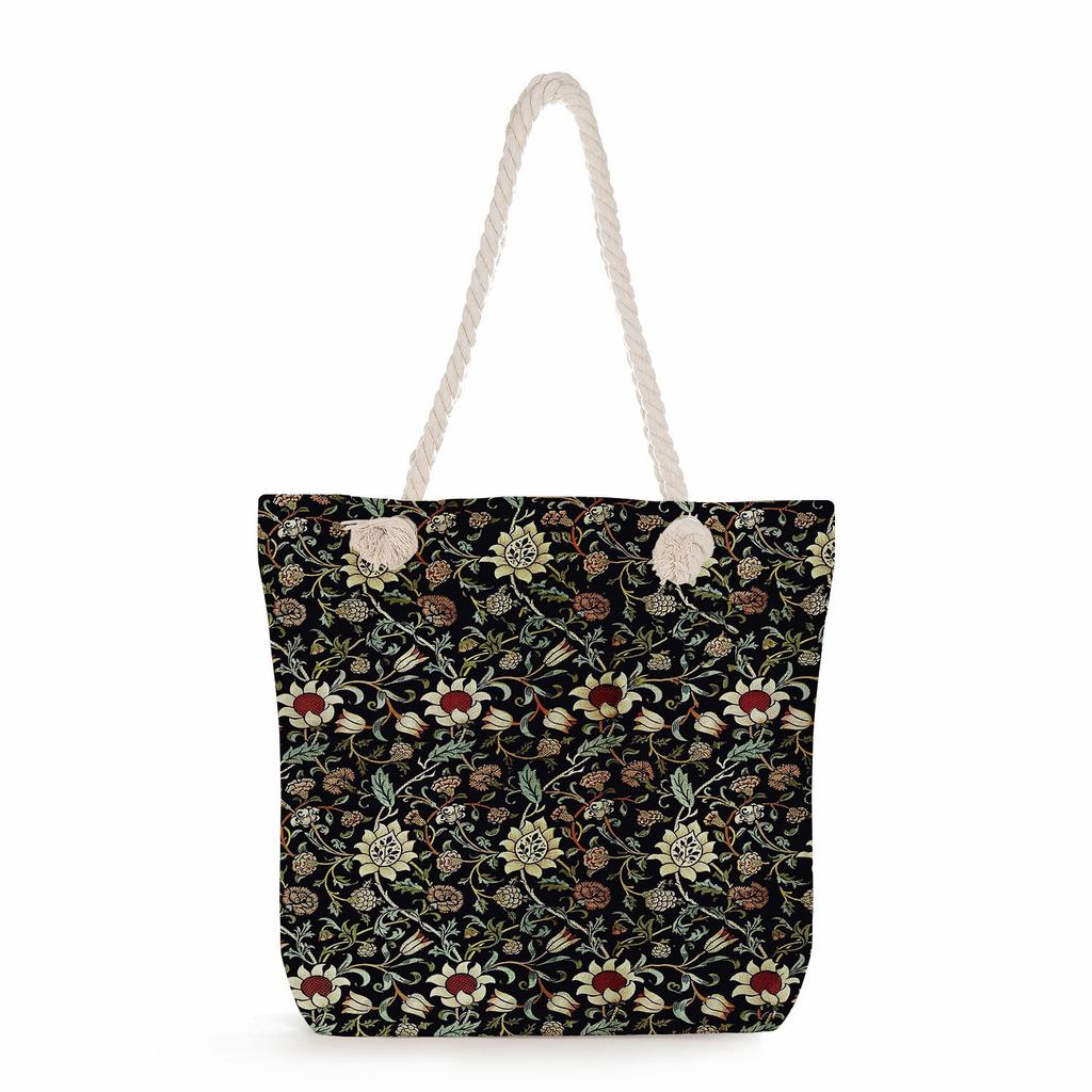 Multifunctional  Flower Printed Thick Rope Shoulder Beach Bag 7588