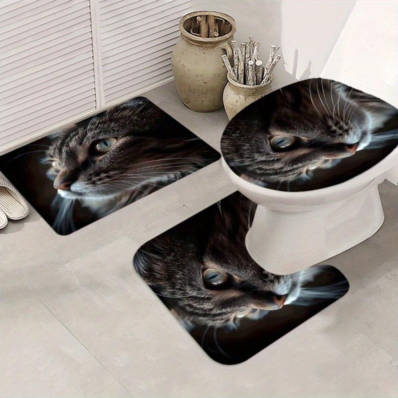 1/4pcs Cute Black Cat Waterproof Shower Curtain Set Decorative Bathroom Set Non-Slip Carpet Toilet Cover Bath Mat And 12 Hooks